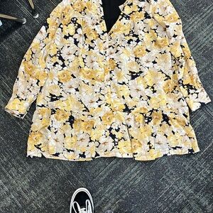 Floral Yellow and Black Women's Top